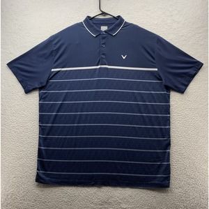 Callaway‎ Golf Polo Shirt Mens XL X-Large Navy Blue Striped Opti Dri Loose Fit